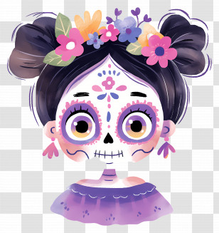 Mexican Girl - Day Of The Dead Girl With Sugar Skull Face Paint Transparent PNG