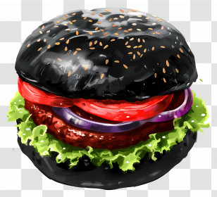 Burger - Black Burger With Vibrant Ingredients Illustration Transparent PNG