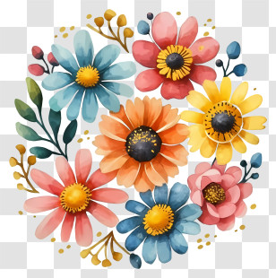 Cartoon - Vibrant Watercolor Floral Bouquet Art Transparent PNG