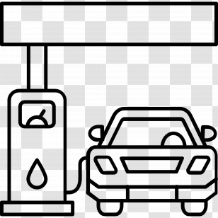 Gas Station - Black And White Gas Station With Car Transparent PNG