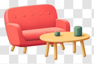 Couch And Table - Red Sofa And Table In Cozy Setting Transparent PNG