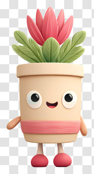 Cartoonish Flower Pot - Happy Plant Pot Character Transparent PNG