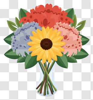 Cartoon - Colorful Flower Bouquet In Vase Transparent PNG