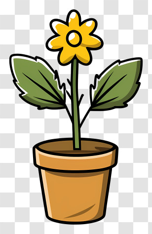 Cartoon - Cute Potted Yellow Flower Illustration Transparent PNG