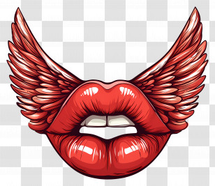Kiss Flying - Creative Red Lips With Wings Illustration Transparent PNG