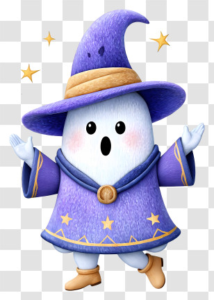 Cute Ghost In Witch Outfit - Happy Purple Wizard Ghost Transparent PNG