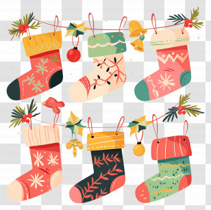 Christmas Garland - Colorful Hanging Christmas Stockings Transparent PNG