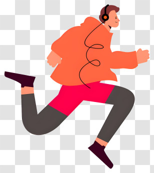 Running - Cartoon Illustration Of A Man Running With Headphones Transparent PNG