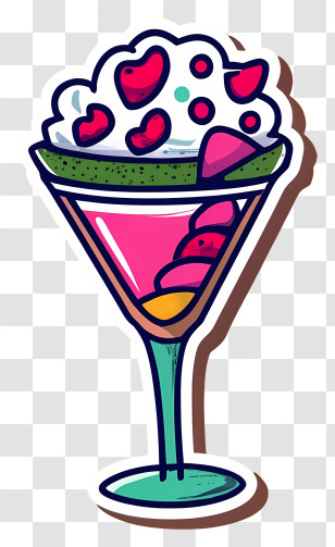 Strawberry Cocktail - Refreshing Pink Cocktail With Whipped Cream And Hearts Transparent PNG