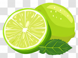 Green Lemon - Lime And Mint Art Illustration Transparent PNG