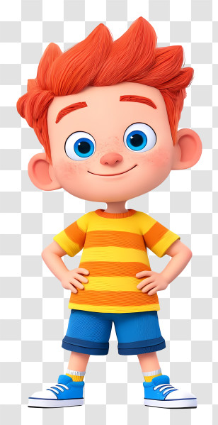 Animated Boy - Red-Haired Cartoon Boy In Striped Shirt Transparent PNG