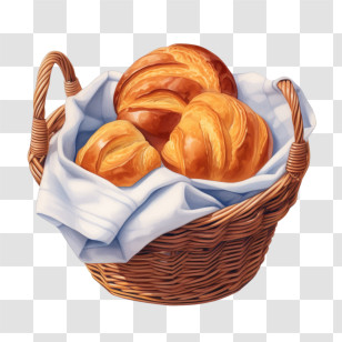 Brioche Bread - Wicker Basket Of Freshly Baked Bread Rolls Transparent PNG