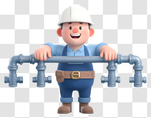 Plumber Repairing Water Pipe - Cartoon Plumber With Pipes Transparent PNG