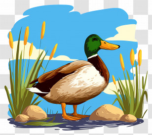 Cartoon Duck - Mallard Duck Illustration By The Lake Transparent PNG