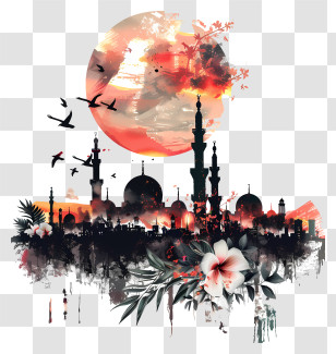 Gaza City Skyline - Mosque Silhouette At Sunset Transparent PNG