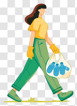 Woman Carrying Plastic Bag - Woman Carrying Recyclable Bottles Transparent PNG