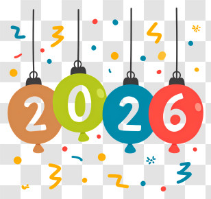 2026 New Year - Colorful 2026 Balloons For New Year Celebration Transparent PNG