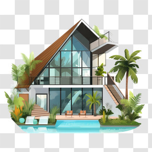 Eco House - Modern Glass House Design Transparent PNG