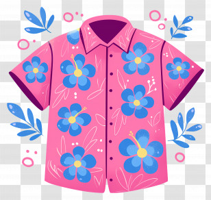 Hawaiian Shirt - Pink Hawaiian Shirt With Vibrant Blue Floral Design Transparent PNG
