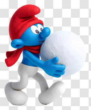 Smurf Pushing Snowball - Blue Cartoon Character Playing With Snowball Transparent PNG