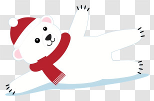 Polar Bear - Playful White Bear Sliding In Winter Hat Transparent PNG
