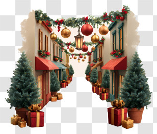 Holiday Market Alley - Festive Christmas Street Archway Transparent PNG
