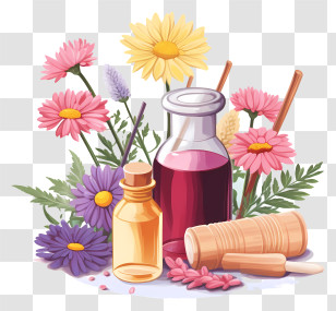 Isometric Style - Flower Bottles With Essential Oils For Aromatherapy Transparent PNG