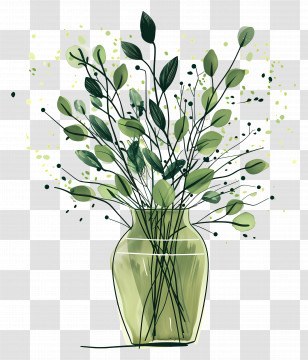Green Vase - Green Leafy Plant In Glass Vase Illustration Transparent PNG