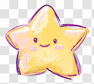 Doodle Star - Yellow Star Cartoon With A Smile Transparent PNG
