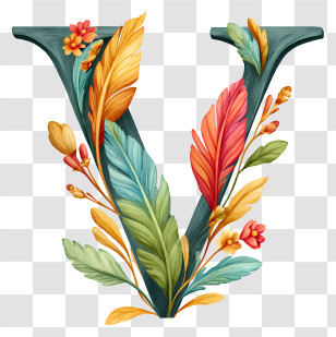 Boho Alphabet V - Decorative Floral Letter V Transparent PNG