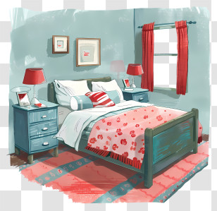Bed Room Cartoon - Cozy Bedroom With Red Accents Transparent PNG