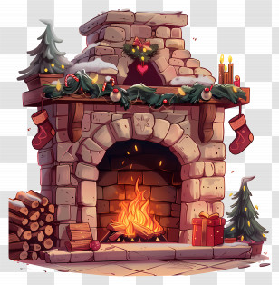 Cozy Fireplace With Christmas Decor - Festive And Cozy Fireplace With Christmas Decorations Transparent PNG