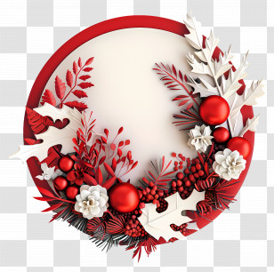 Wall Plaque - Festive Christmas Wreath With Red And White Ornaments Transparent PNG