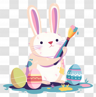 Rabbit Painting Easter Eggs - Cute Bunny Painting Easter Eggs Transparent PNG