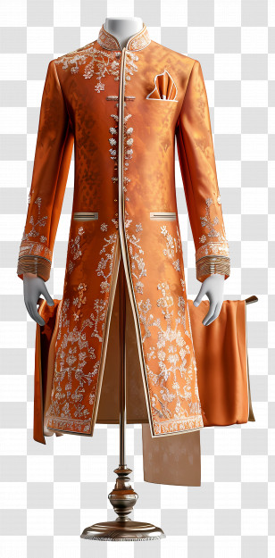 Indian Formal Wear - Elegant Embroidered Orange Coat Transparent PNG