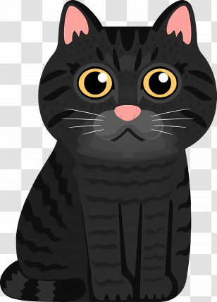 Cartoon Cat - Black Cat With Bright Yellow Eyes Transparent PNG