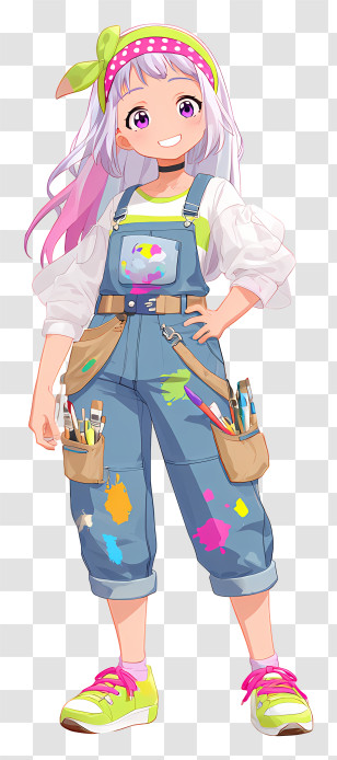 Airani Iofifteen - Cute Artist Girl In Paint-Splattered Overalls Transparent PNG