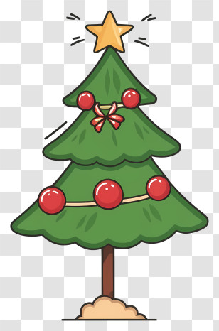 Cartoon Christmas Tree - Decorated Christmas Tree With Star On Top Transparent PNG