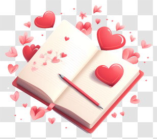 Diary - Open Book With Hearts And Pen Transparent PNG