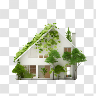 Eco House - Green Eco-Friendly House With Roof Plants Transparent PNG
