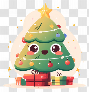 Cute Christmas Tree - Smiling Christmas Tree With Presents Illustration Transparent PNG