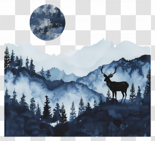 Deer Silhouette - Silhouetted Deer In Moonlit Forest Transparent PNG