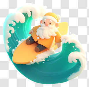 Santa Surfing Waves - Surfing Santa On Tropical Wave Transparent PNG