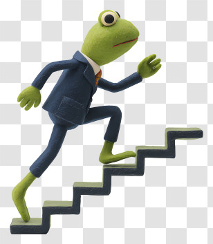 Frog Climbing Stairs - Green Frog In Suit Climbing Stairs Transparent PNG