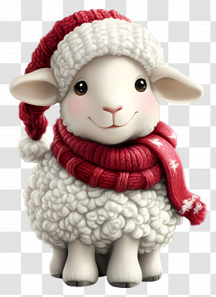Christmas Sheep - Cute Sheep In Red Winter Scarf And Hat Transparent PNG