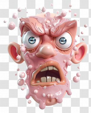 Cartoon Face - Surprised Pink Cartoon Face With Bubbles Transparent PNG