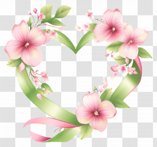 Wedding Heart - Pink Ribbon Heart With Flowers Transparent PNG