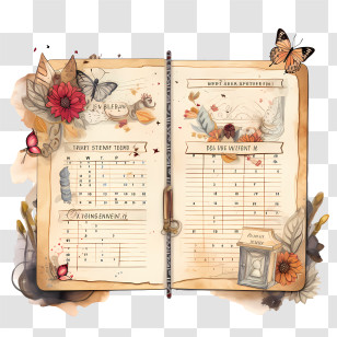 Dear Diary Day - Decorative Journal With Flowers And Butterflies Transparent PNG
