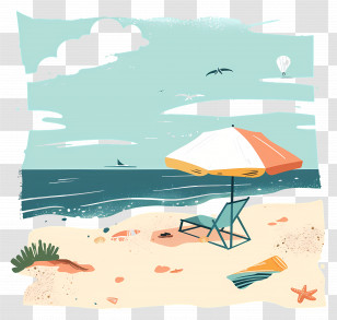 Summer Beach - Beach Illustration With Chair And Umbrella By The Sea Transparent PNG