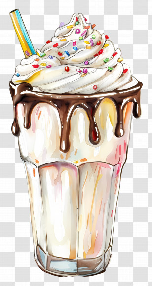 Milkshake Cup - Milkshake Topped With Whipped Cream And Sprinkles Transparent PNG